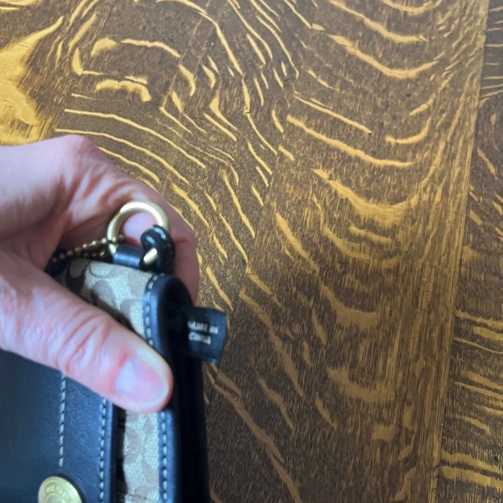 Coach Signature Brown Canvas and Black Leather  Wristlet